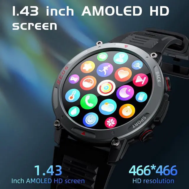 Alt view image 2 of 7 - LOKMAT ZEUS 4 PRO Smart Watch 1.43 Inch AMOLED LCD IP68 Waterproof Heart Rate Blood Oxygen Sleep Body Temperature Health Monitoring Sos Emergency Call Bluetooth Call Message Reminder Raise Your Hand