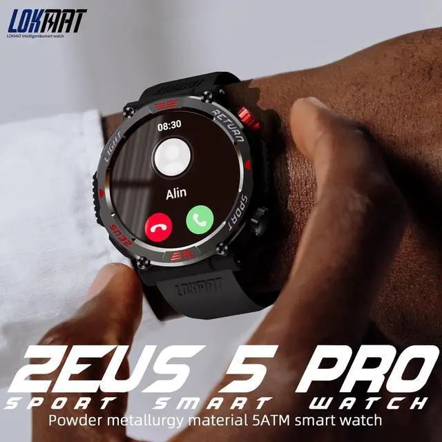 Alt view image 3 of 7 - LOKMAT ZEUS 5 PRO Smart Watch 1.46-Inch Large Round Screen Compass Function Flashlight Function Bluetooth Call Information Push Voice Assistant Sedentary Reminder Remote Photo Taking Music Control