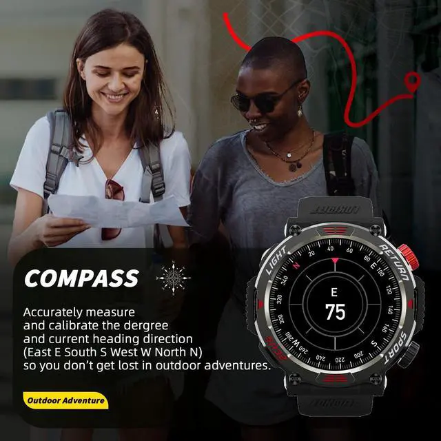 Alt view image 6 of 7 - LOKMAT ZEUS 5 PRO Smart Watch 1.46-Inch Large Round Screen Compass Function Flashlight Function Bluetooth Call Information Push Voice Assistant Sedentary Reminder Remote Photo Taking Music Control