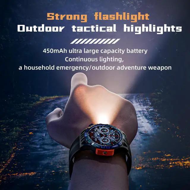Alt view image 5 of 7 - LOKMAT ZEUS 6 PRO Smart Watch 1.46-Inch Large Round Screen Compass Function Dual Flashlight Function Bluetooth Call Information Push Voice Assistant Sedentary Reminder Remote Photo Taking Music