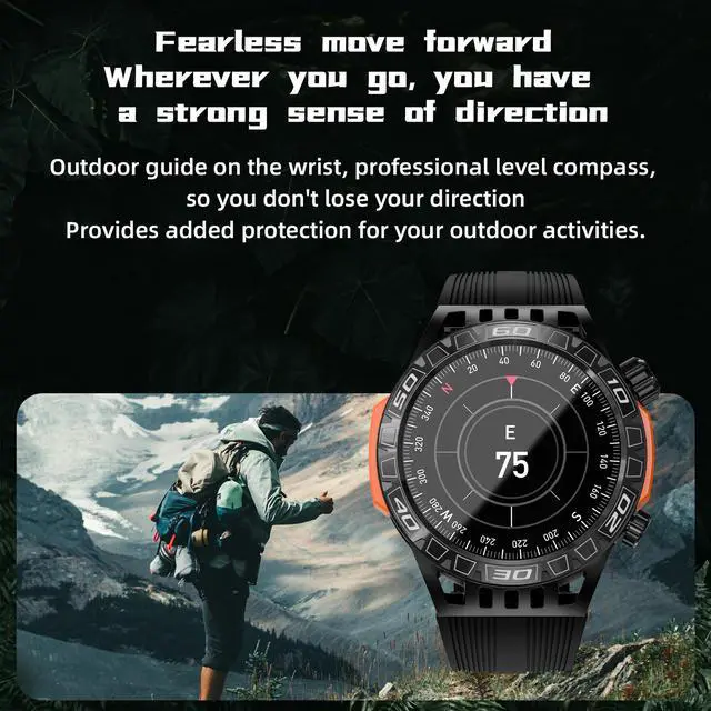 Alt view image 6 of 7 - LOKMAT ZEUS 6 PRO Smart Watch 1.46-Inch Large Round Screen Compass Function Dual Flashlight Function Bluetooth Call Information Push Voice Assistant Sedentary Reminder Remote Photo Taking Music