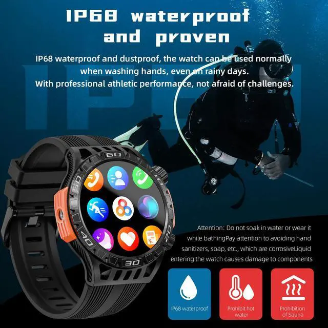 Alt view image 3 of 7 - LOKMAT ZEUS 6 PRO Smart Watch 1.46-Inch Large Round Screen Compass Function Dual Flashlight Function Bluetooth Call Information Push Voice Assistant Sedentary Reminder Remote Photo Taking Music