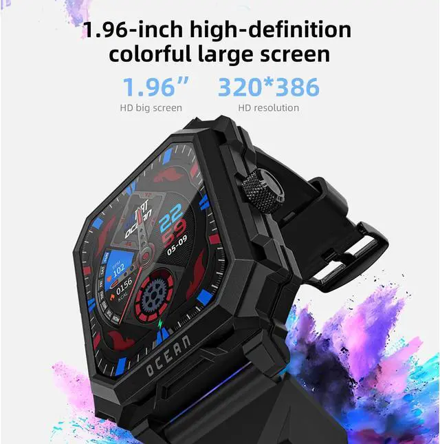 Alt view image 2 of 7 - LOKMAT OCEAN MAX Smart Watch 1.96-Inch Large Square Screen All-Metal Powder Metallurgy Material Ip68 Waterproof Heart Rate Blood Oxygen Sleep Health Monitoring Bluetooth Call Message Reminder