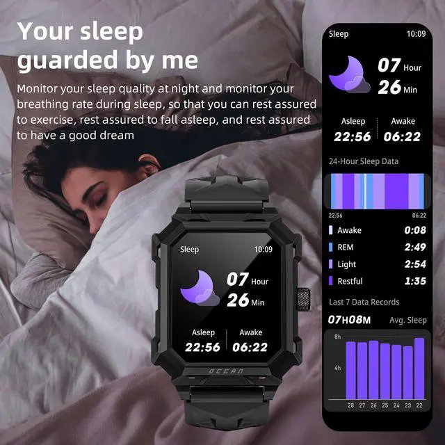 Alt view image 5 of 7 - LOKMAT OCEAN MAX Smart Watch 1.96-Inch Large Square Screen All-Metal Powder Metallurgy Material Ip68 Waterproof Heart Rate Blood Oxygen Sleep Health Monitoring Bluetooth Call Message Reminder