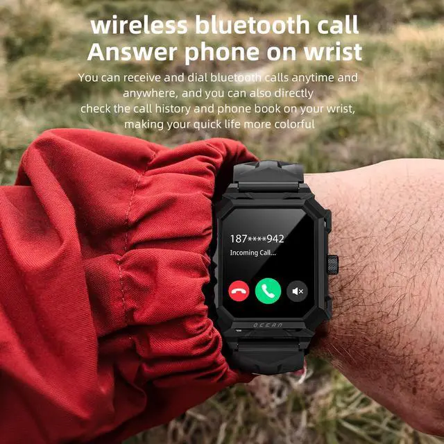 Alt view image 3 of 7 - LOKMAT OCEAN MAX Smart Watch 1.96-Inch Large Square Screen All-Metal Powder Metallurgy Material Ip68 Waterproof Heart Rate Blood Oxygen Sleep Health Monitoring Bluetooth Call Message Reminder
