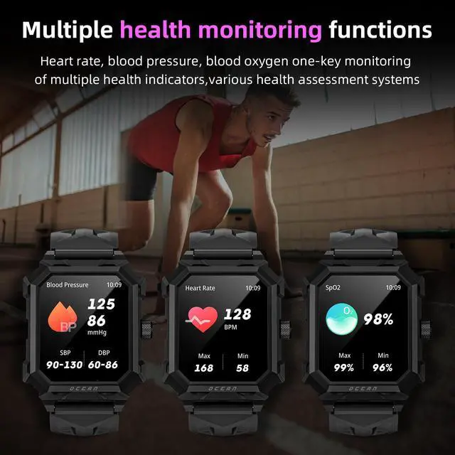 Alt view image 6 of 7 - LOKMAT OCEAN MAX Smart Watch 1.96-Inch Large Square Screen All-Metal Powder Metallurgy Material Ip68 Waterproof Heart Rate Blood Oxygen Sleep Health Monitoring Bluetooth Call Message Reminder