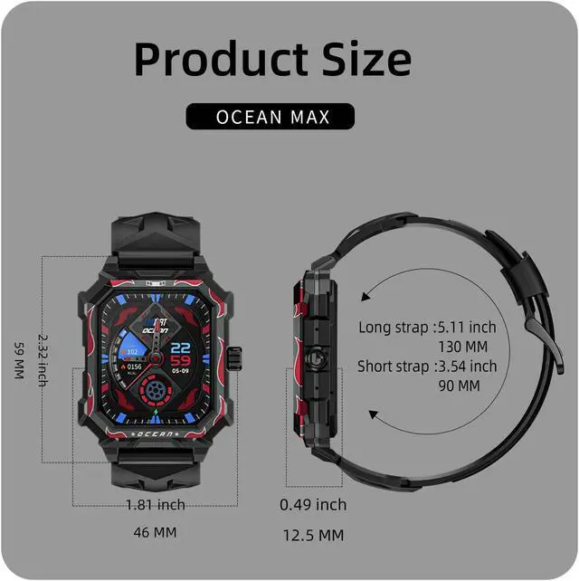 Alt view image 7 of 7 - LOKMAT OCEAN MAX Smart Watch 1.96-Inch Large Square Screen All-Metal Powder Metallurgy Material Ip68 Waterproof Heart Rate Blood Oxygen Sleep Health Monitoring Bluetooth Call Message Reminder
