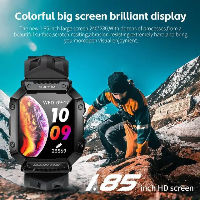 Alt view image 2 of 7 - LOKMAT OCEAN PRO Smart Watch 1.85-Inch Screen Information Reminder Heart Rate Blood Oxygen Sleep Monitoring Multiple Sports Functions Weather Remote Control Photography Music Control IP68 Outdoor