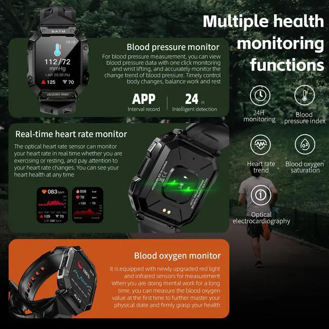 Alt view image 5 of 7 - LOKMAT OCEAN PRO Smart Watch 1.85-Inch Screen Information Reminder Heart Rate Blood Oxygen Sleep Monitoring Multiple Sports Functions Weather Remote Control Photography Music Control IP68 Outdoor