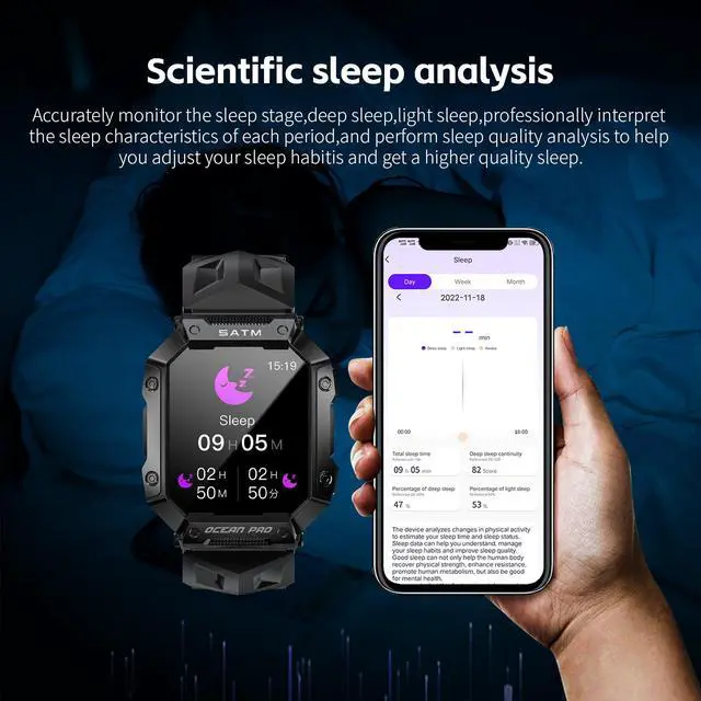 Alt view image 6 of 7 - LOKMAT OCEAN PRO Smart Watch 1.85-Inch Screen Information Reminder Heart Rate Blood Oxygen Sleep Monitoring Multiple Sports Functions Weather Remote Control Photography Music Control IP68 Outdoor