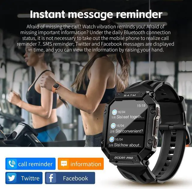Alt view image 4 of 7 - LOKMAT OCEAN PRO Smart Watch 1.85-Inch Screen Information Reminder Heart Rate Blood Oxygen Sleep Monitoring Multiple Sports Functions Weather Remote Control Photography Music Control IP68 Outdoor