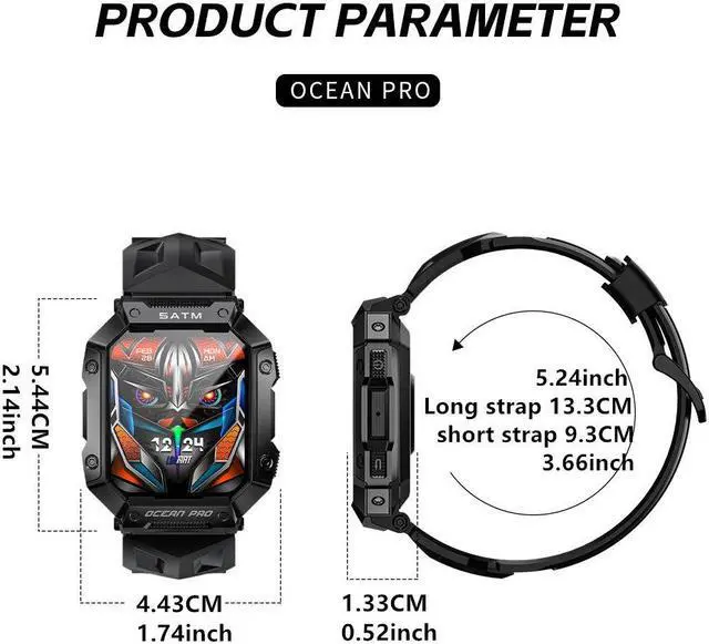 Alt view image 7 of 7 - LOKMAT OCEAN PRO Smart Watch 1.85-Inch Screen Information Reminder Heart Rate Blood Oxygen Sleep Monitoring Multiple Sports Functions Weather Remote Control Photography Music Control IP68 Outdoor