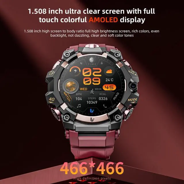 Alt view image 3 of 7 - LOKMAT APPLLP 2 PRO Smartwatch 1.508-Inch AMOLED Screen 466*466 Resolution Support 2G/3G/4G/5G SIM Card Plug-In Independent Calls Wi-Fi Internet Access Music Playback Games Phone Watch