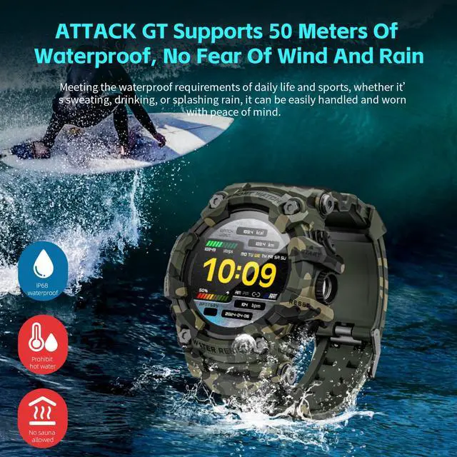 Alt view image 3 of 7 - LOKMAT ATTACK GT smart watch multi-function Bluetooth call heart rate blood oxygen sleep health monitoring outdoor sports waterproof information push adult boy girl junior high school student Green