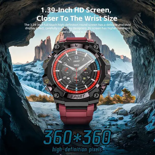 Alt view image 5 of 7 - LOKMAT ATTACK 3 PRO Smartwatch for Android and iPhone, IP68 Waterproof 100+ Sports Modes 1.39 Inch Round Screen with Bluetooth Call Function (Answer/Make Calls) with Flashlight Outdoor Sports Watch