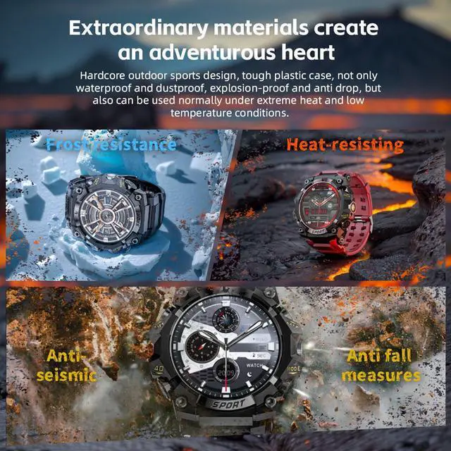 Alt view image 3 of 7 - LOKMAT ATTACK 3 PRO Smartwatch for Android and iPhone, IP68 Waterproof 100+ Sports Modes 1.39 Inch Round Screen with Bluetooth Call Function (Answer/Make Calls) with Flashlight Outdoor Sports Watch