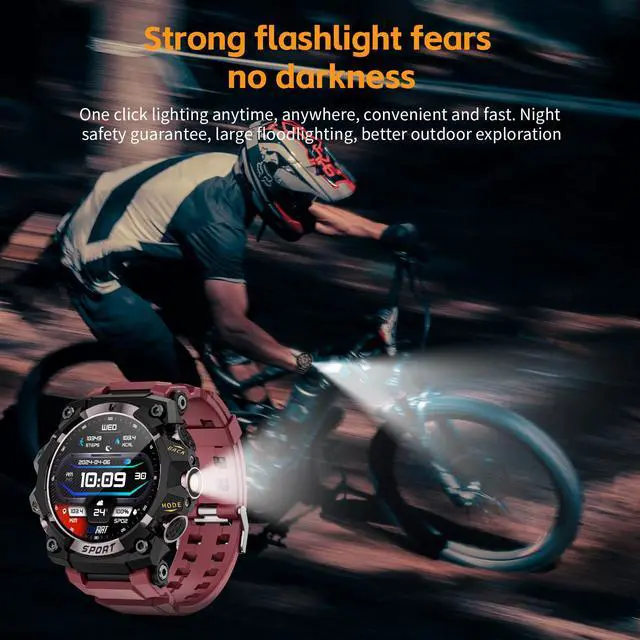 Alt view image 6 of 7 - LOKMAT ATTACK 3 PRO Smartwatch for Android and iPhone, IP68 Waterproof 100+ Sports Modes 1.39 Inch Round Screen with Bluetooth Call Function (Answer/Make Calls) with Flashlight Outdoor Sports Watch