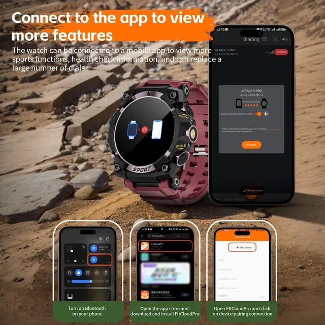 Alt view image 7 of 7 - LOKMAT ATTACK 3 PRO Smartwatch for Android and iPhone, IP68 Waterproof 100+ Sports Modes 1.39 Inch Round Screen with Bluetooth Call Function (Answer/Make Calls) with Flashlight Outdoor Sports Watch