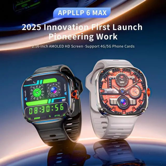 Alt view image 2 of 7 - LOKMAT APPLLP 6 MAX smart phone watch, 4G/5G phone card, full network WiFi, 2.16-inch AMOLED wide screen, 480*480 resolution, pull-out knob HD camera, multi-function black technology watch