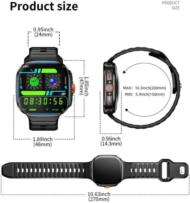 Alt view image 7 of 7 - LOKMAT APPLLP 6 MAX smart phone watch, 4G/5G phone card, full network WiFi, 2.16-inch AMOLED wide screen, 480*480 resolution, pull-out knob HD camera, multi-function black technology watch