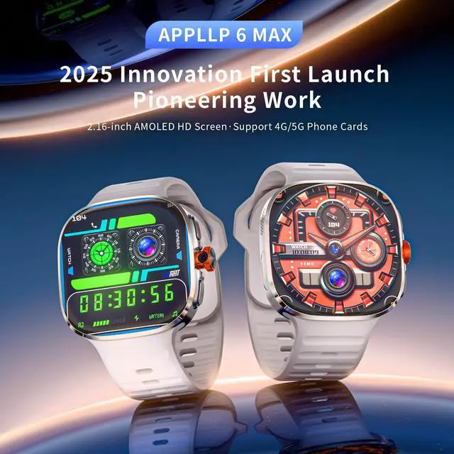 Main image of LOKMAT APPLLP 6 MAX smart phone watch, 4G/5G phone card, full network WiFi, 2.16-inch AMOLED wide screen, 480*480 resolution, pull-out knob HD camera, multi-function black technology watch