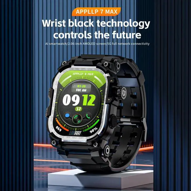 Alt view image 2 of 7 - LOKMAT APPLLP 7 MAX Smartphone Watch, 4G/5G SIM Card, Full Wi-Fi, 2.06-inch AMOLED Widescreen, 410*502 Resolution, Pull-out Knob HD Camera, Multi-function Black Technology Watch Silver