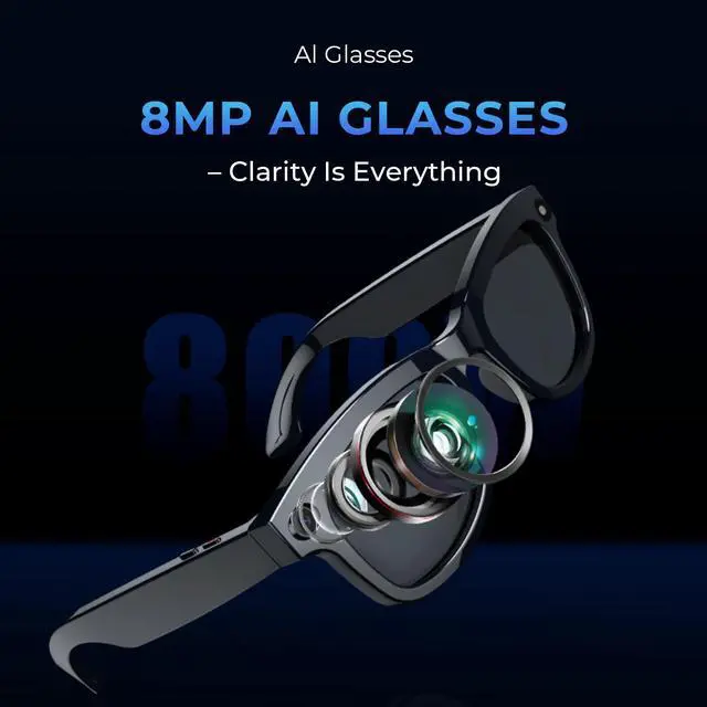 Alt view image 3 of 7 - LOKMAT Smart glasses with built-in chat GPT, 8MP camera, AI translation in 26 languages, assistant and voice control, WiFi 4.0, Bluetooth 5.3, blue light protection smart glasses