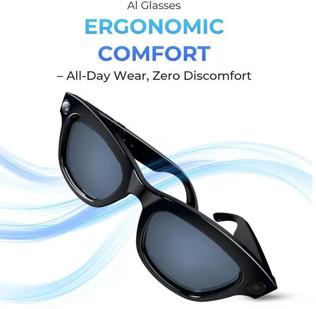 Alt view image 2 of 7 - LOKMAT Smart glasses with built-in chat GPT, 8MP camera, AI translation in 26 languages, assistant and voice control, WiFi 4.0, Bluetooth 5.3, blue light protection smart glasses
