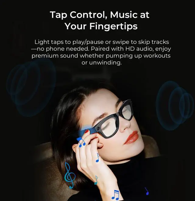 Alt view image 6 of 7 - LOKMAT Smart glasses with built-in chat GPT, 8MP camera, AI translation in 26 languages, assistant and voice control, WiFi 4.0, Bluetooth 5.3, blue light protection smart glasses