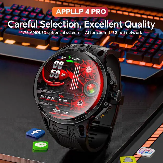 Main image of LOKMAT APPLLP 4 PRO smart phone watch, 1.75-inch AMOLED screen, supports 4G/5G phone cards, compatible with Android and iPhon devices, 180° pull-out knob HD camera, cellular data network