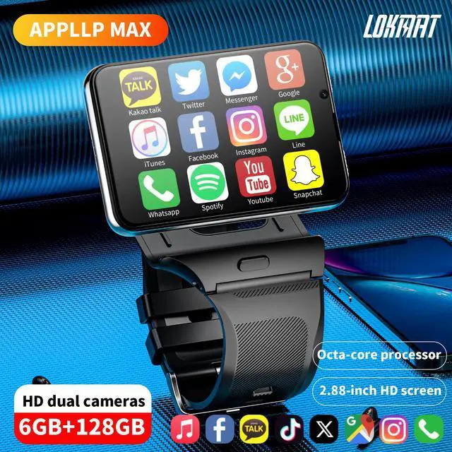 LOKMAT APPLLP MAX smart phone watch, 2.88-inch large screen, supports 4G/5G phone cards, high-definition dual cameras, detachable watch, mini small phone, and free download of third-party apps Silver