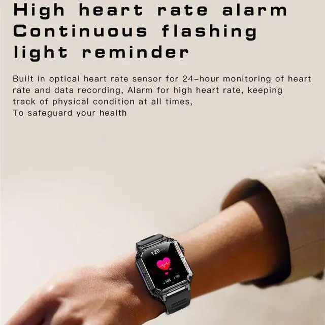 Alt view image 4 of 7 - Men's smartwatch, IP68 waterproof, rugged and durable, supports Bluetooth calling (answering/making calls), 1.91-inch high-definition unisex display, 70-day battery life, and flashlight function. Gold