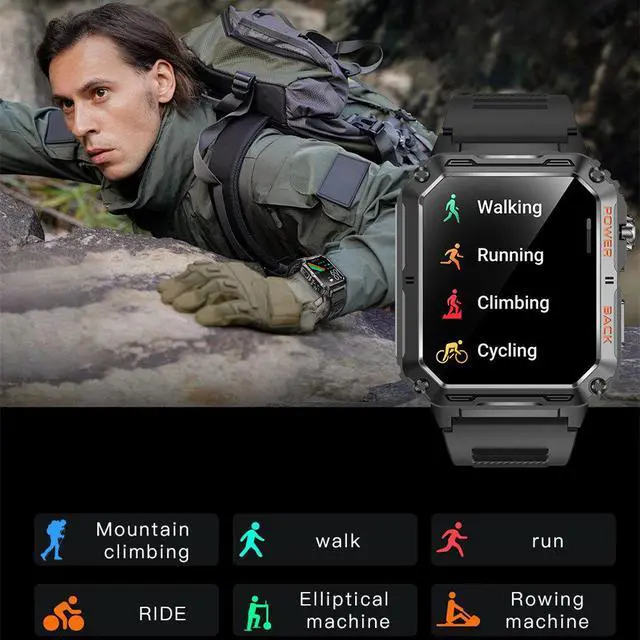 Alt view image 6 of 7 - Men's smartwatch, IP68 waterproof, rugged and durable, supports Bluetooth calling (answering/making calls), 1.91-inch high-definition unisex display, 70-day battery life, and flashlight function. Gold