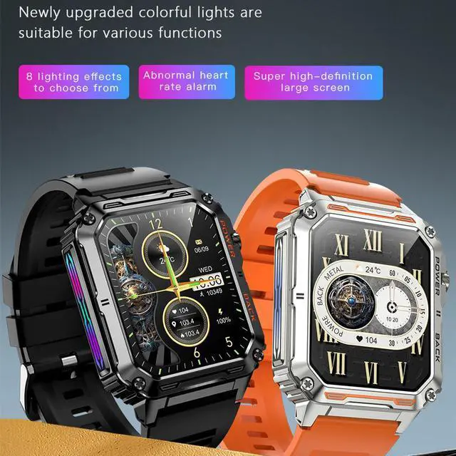Alt view image 2 of 7 - Men's smartwatch, IP68 waterproof, rugged and durable, supports Bluetooth calling (answering/making calls), 1.91-inch high-definition unisex display, 70-day battery life, and flashlight function. Gold