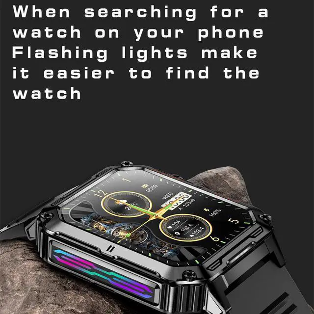 Alt view image 5 of 7 - Men's smartwatch, IP68 waterproof, rugged and durable, supports Bluetooth calling (answering/making calls), 1.91-inch high-definition unisex display, 70-day battery life, and flashlight function. Gold