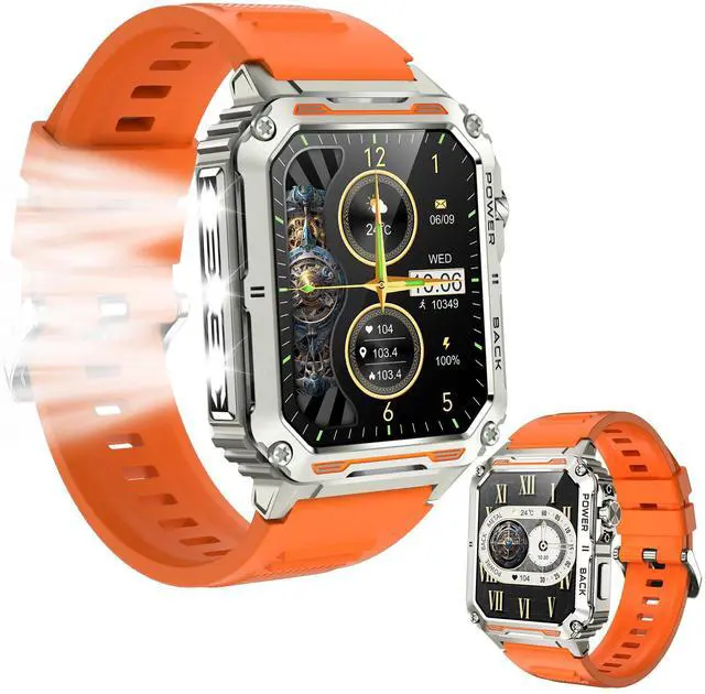 Main image of Men's smartwatch, IP68 waterproof, rugged and durable, supports Bluetooth calling (answering/making calls), 1.91-inch high-definition unisex display, 70-day battery life, and flashlight function. Gold