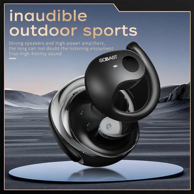 Alt view image 2 of 6 - SOBAST open headset, ultra-comfortable, lightweight design, fit the ear, ergonomic earhooks, powerful bass, 36 hours of playback time, Bluetooth 5.3, application control, clear calls, wireless g Black