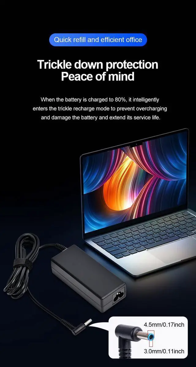 Alt view image 5 of 7 - Dgkeyh Applicable to HP 65W Laptop Charger Adapter Parameters 19.5V3.33A Interface 4.5×3.0mm Blue Port Efficiency High temperature Low Charge faster and safer Compatible with 45W