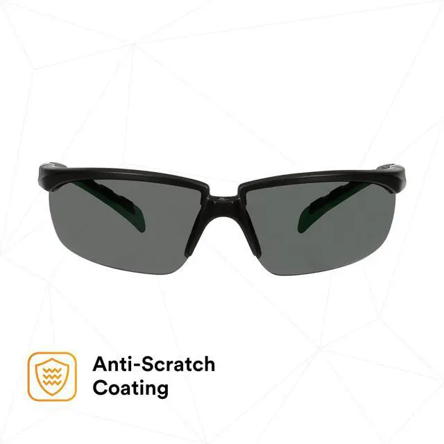 Alt view image 4 of 7 - 3M Safety Glasses, Solus 2000 Series, Anti-Scratch, IR Shade 3.0 Gray Lens, Black/Green Temples