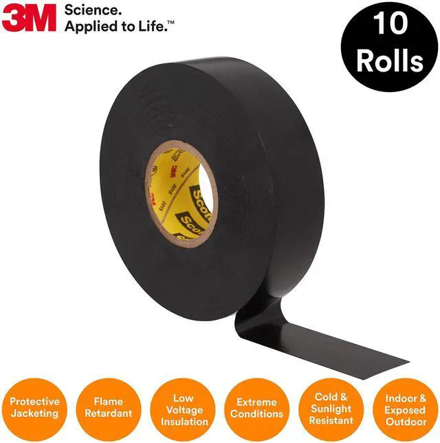 Alt view image 2 of 6 - 3M Scotch Super 33+ Electrical Tape - 3/4 in x 20 ft, Premium Grade All-Weather Vinyl, Resistant to Abrasion, Moisture, Corrosion, Alkalies - Black, 10 Roll Pack