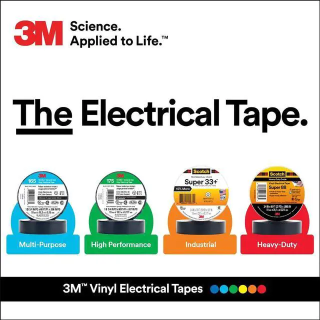 Alt view image 6 of 6 - 3M Scotch Super 33+ Electrical Tape - 3/4 in x 20 ft, Premium Grade All-Weather Vinyl, Resistant to Abrasion, Moisture, Corrosion, Alkalies - Black, 10 Roll Pack