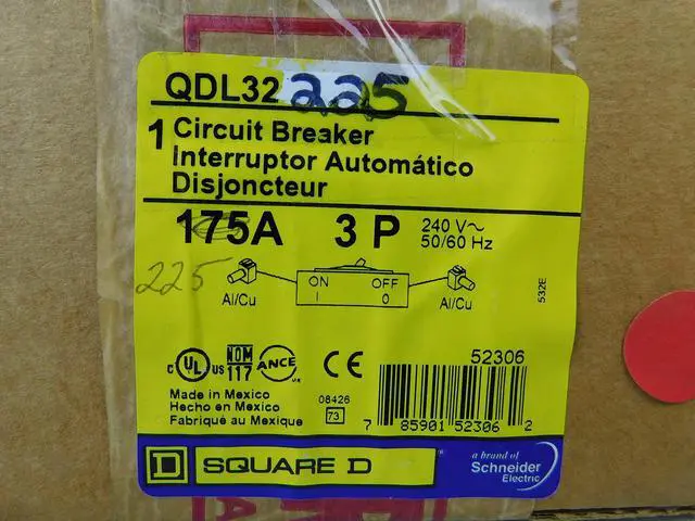 Main image of SCHNEIDER ELECTRIC 240-Volt 225-Amp QDL32225 Molded Case Circuit Breaker 600V 20A