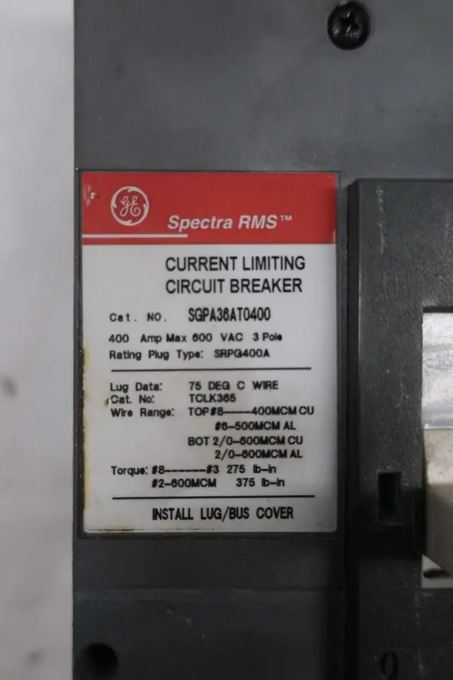 Alt view image 6 of 7 - GE SGPA36AT0400 Spectra RMS Molded CASE Circuit Breaker 150A Plug 3P 400A 600VAC