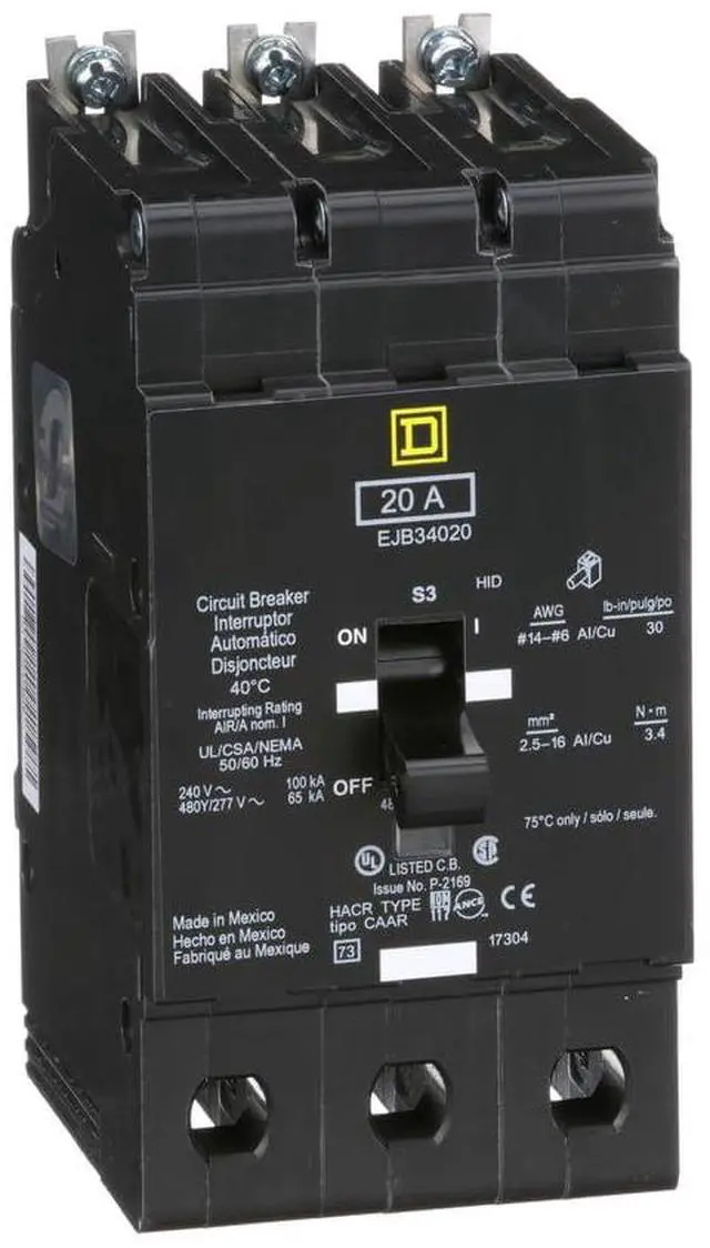 Main image of SCHNEIDER ELECTRIC EJB34020 Miniature Circuit Breaker 480Y/277-Volt 20-Amp Electrical Box