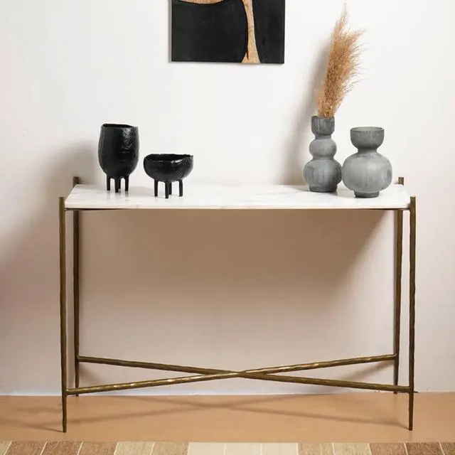 Alt view image 3 of 5 - Expobazaar Marble Top Console with 2 Side Tables