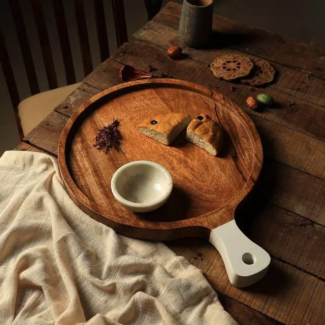 Main image of ExpoBazaar Handmade  Antique Round Wooden Cutting Board/Cheese Board