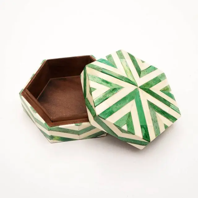 Alt view image 4 of 4 - ExpoBazaar Zigzag Pattern Hexagon Shape Storage box/Decorative Box-6.5X6.5X3"