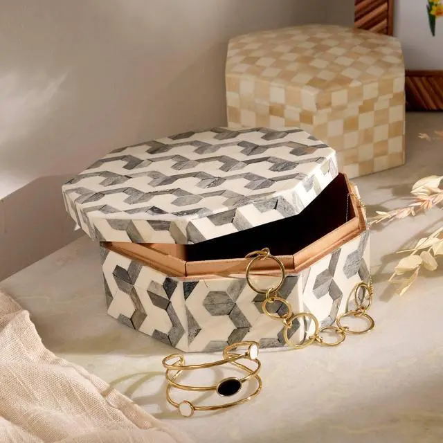 Main image of ExpoBazaar U Pattern Hexagon Shape Storage box/Decorative Box-7.5X7.5X3"