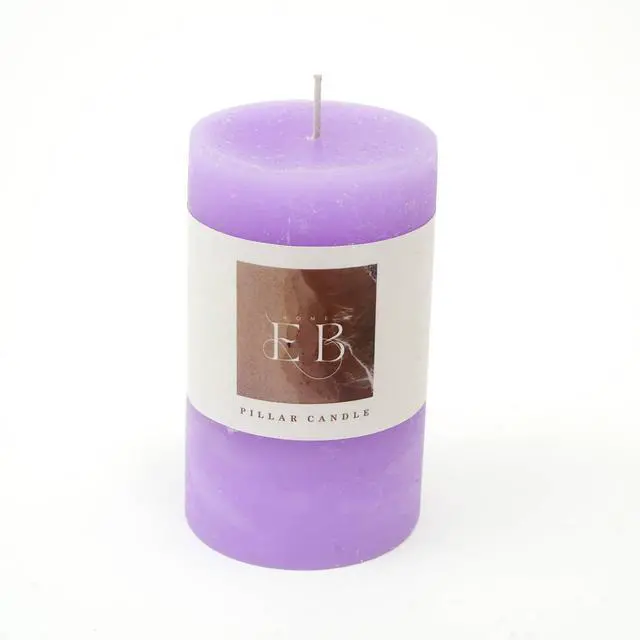 Alt view image 2 of 6 - ExpoBazaar Rustic Pillar Candle (3" x 5")  Purple | Elegant & Long-Lasting Wax Candle for Home Décor | Warm Glow for Relaxation, Celebrations & Everyday Use | Perfect for Centerpiece