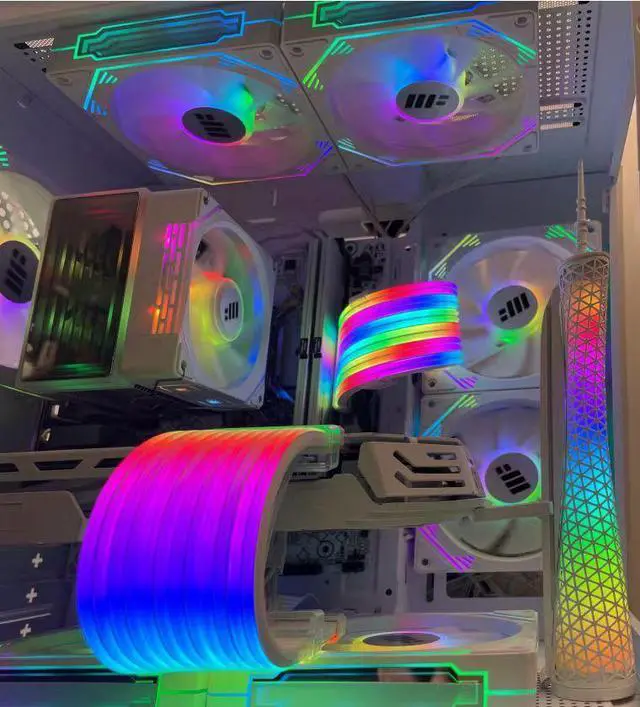 Alt view image 4 of 7 - Desktop assembled computer host neon line god light synchronous motherboard 24Pin decorative strip ARGB light strip 8Pin graphics card ARGB god light synchronous sea view room chassis decorative light